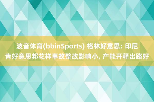 波音体育(bbinSports) 格林好意思: 印尼青好意思邦花样事故整改影响小, 产能开释出路好