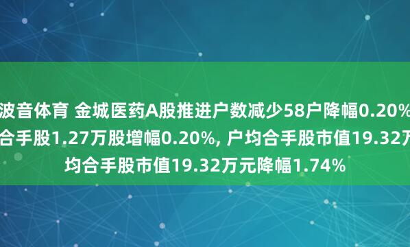 波音体育 金城医药A股推进户数减少58户降幅0.20%, 流畅A股户均合手股1.27万股增幅0.20%, 户均合手股市值19.32万元降幅1.74%