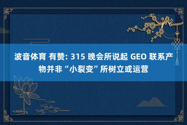 波音体育 有赞: 315 晚会所说起 GEO 联系产物并非“小裂变”所树立或运营
