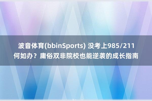 波音体育(bbinSports) 没考上985/211何如办？庸俗双非院校也能逆袭的成长指南
