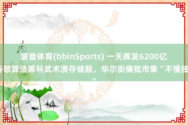 波音体育(bbinSports) 一天挥发6200亿！谷歌算法黑科武术溃存储股，华尔街痛批市集“不懂技巧”