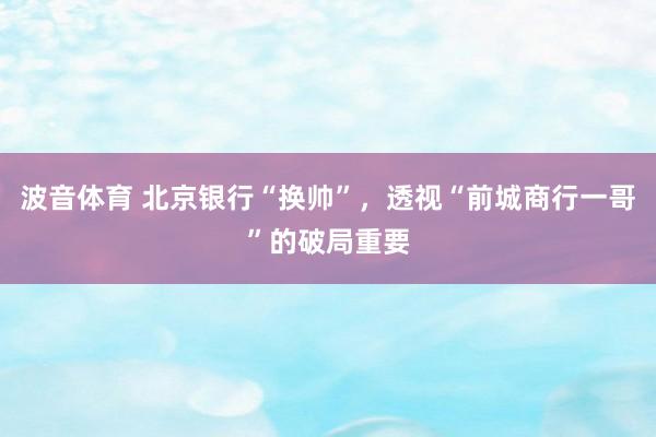 波音体育 北京银行“换帅”，透视“前城商行一哥”的破局重要