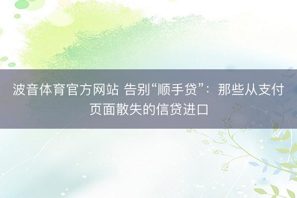 波音体育官方网站 告别“顺手贷”：那些从支付页面散失的信贷进口