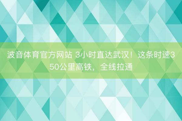 波音体育官方网站 3小时直达武汉！这条时速350公里高铁，全线拉通