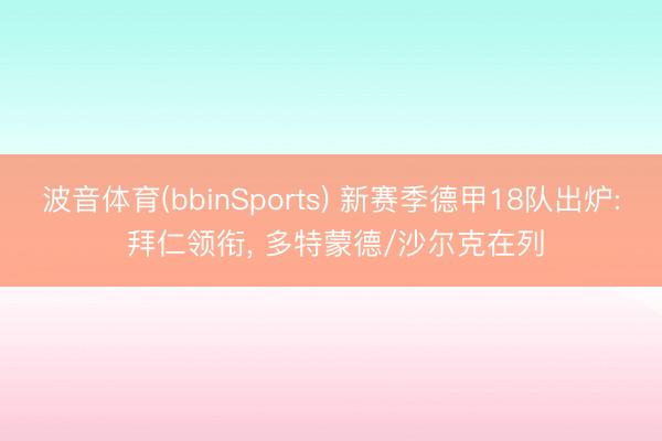 波音体育(bbinSports) 新赛季德甲18队出炉: 拜仁领衔， 多特蒙德/沙尔克在列